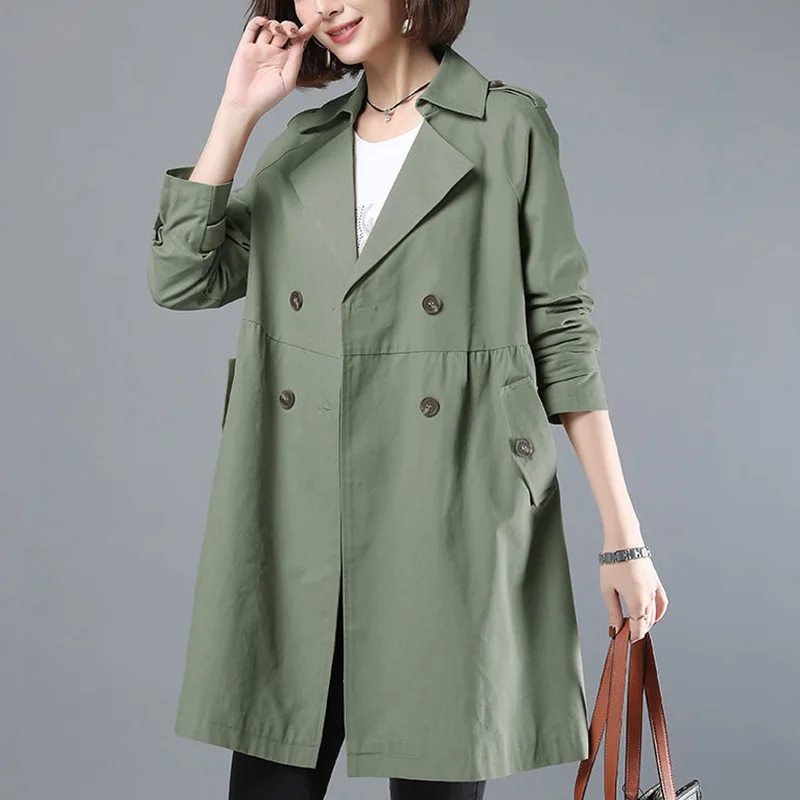 Fashion Loose Button Spliced Pockets All-match Trench Women's Clothing 2023 Autumn New Casual Tops Solid Color Commute Coats