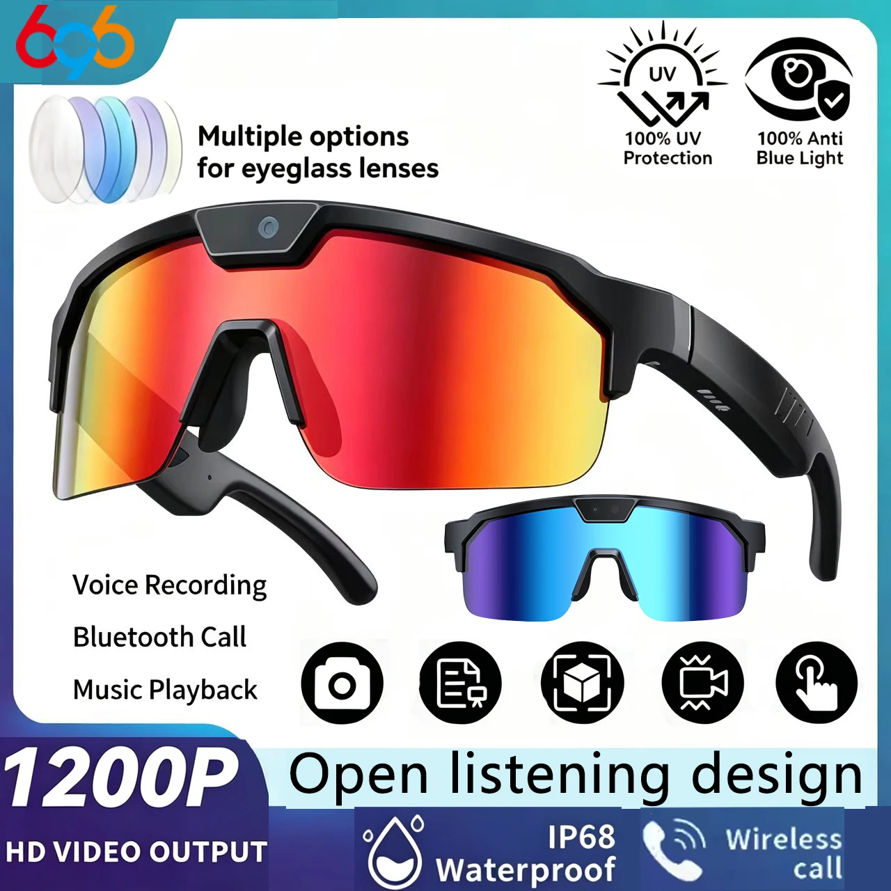 AI Smart Cycling Glasses Men Women Video Record Real-time Translation 800W Camera UV Protection Sports Eyewear For Bike Fishing