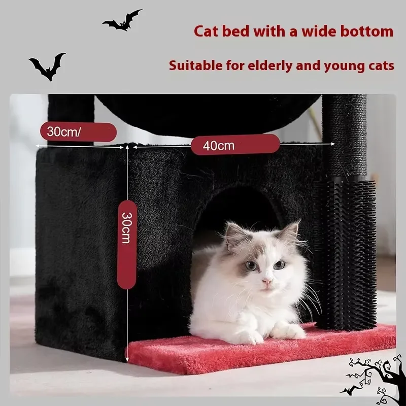 Modern Halloween Cat Tree Cute Wood Integrated Cat House with Large Sisal Post and Jumping Platform