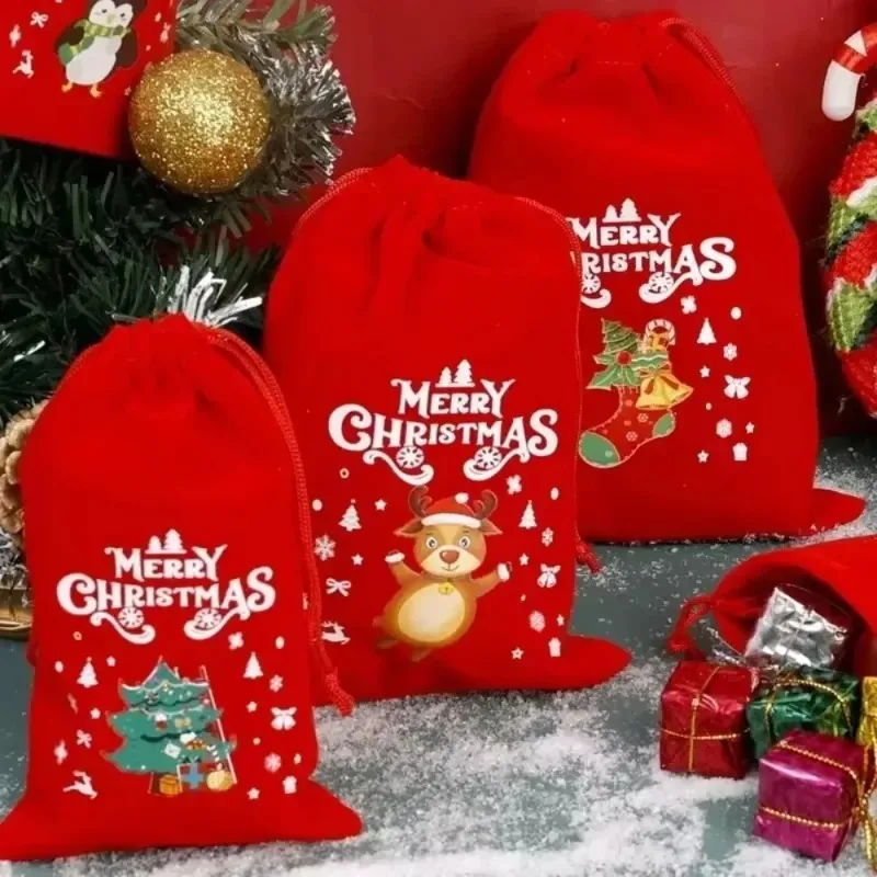 

1PCS 9x12cm Christmas Velvet Bags Drawstring Pouch Small Candy Gifts Xmas Decoration Favor Bracelet Jewelry Packaging Bag