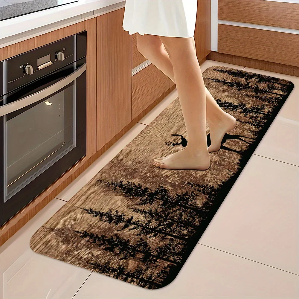 A Vintage Wooden Bottom Deer Pattern Runner Rug Series, Suitable for Home Entryways, Bedside Areas in Bedrooms, Hallway Non-Sl - view 5