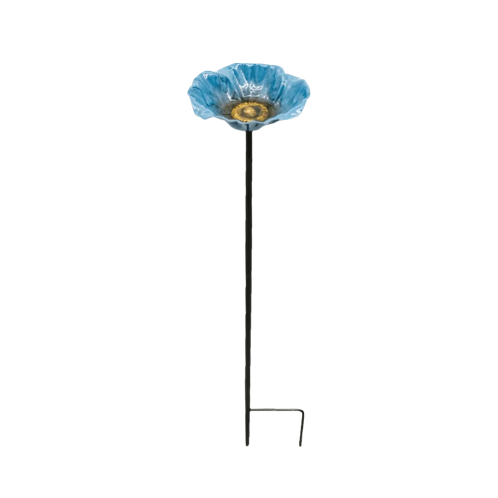 Metal Bird Bath Stand Ground Insert Colorful Garden Insect Birdbath Flower Shaped Iron Art Bee Butterfly Watering Station