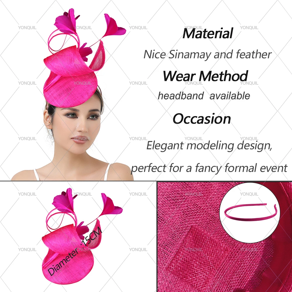 Nice Sinamay High Quality Women Fascinator Hat Headband Bow Wedding Headpiece With Hair Clip Cridal Party Headpiece view 6