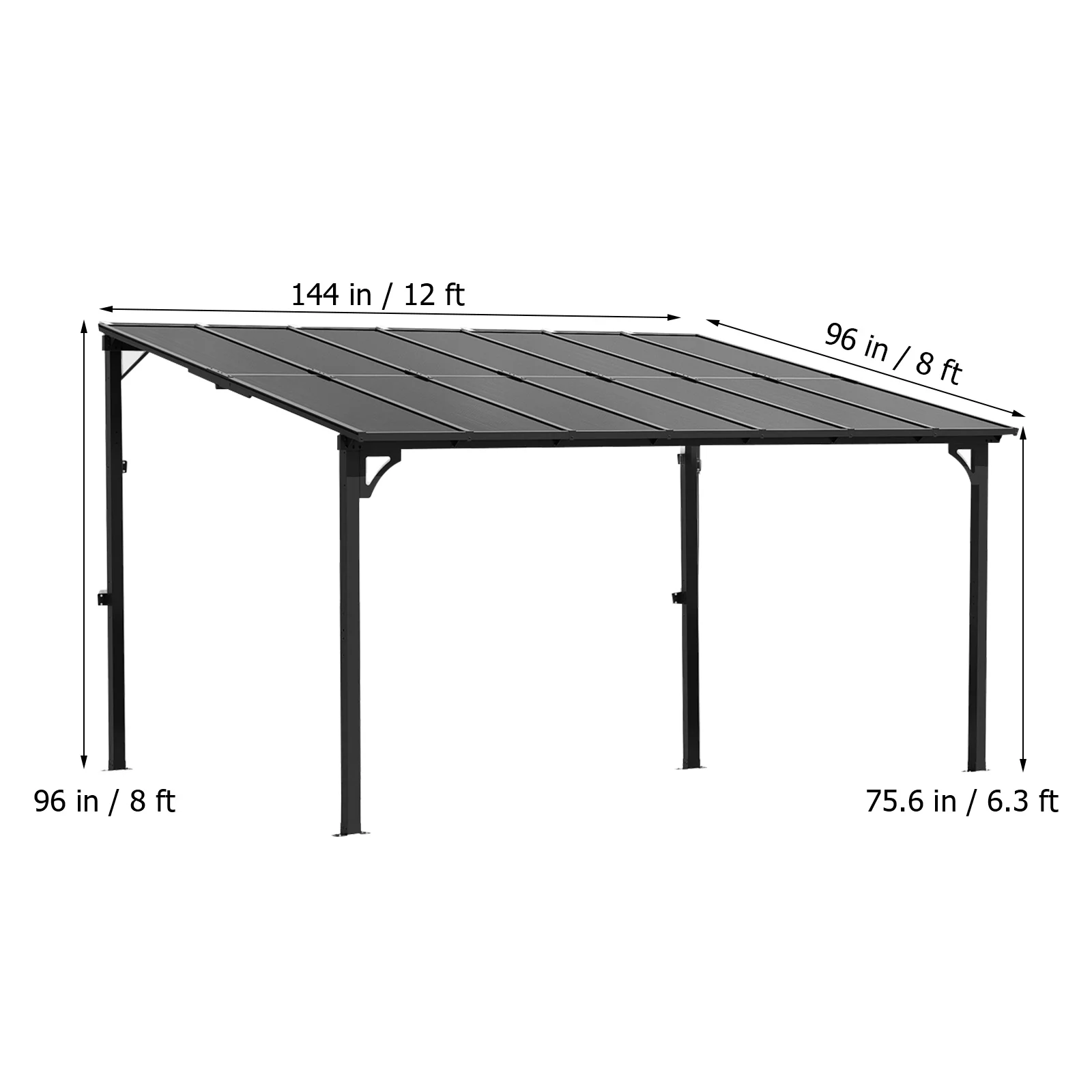 

12'X8' Gazebo - a Hard-Top Slanted Wall-Mounted Awning with a Canopy, Suitable for All-Weather Sun And Rain Protection in Outdoor Areas Such As Patios, Backyards, And Decks(Black)