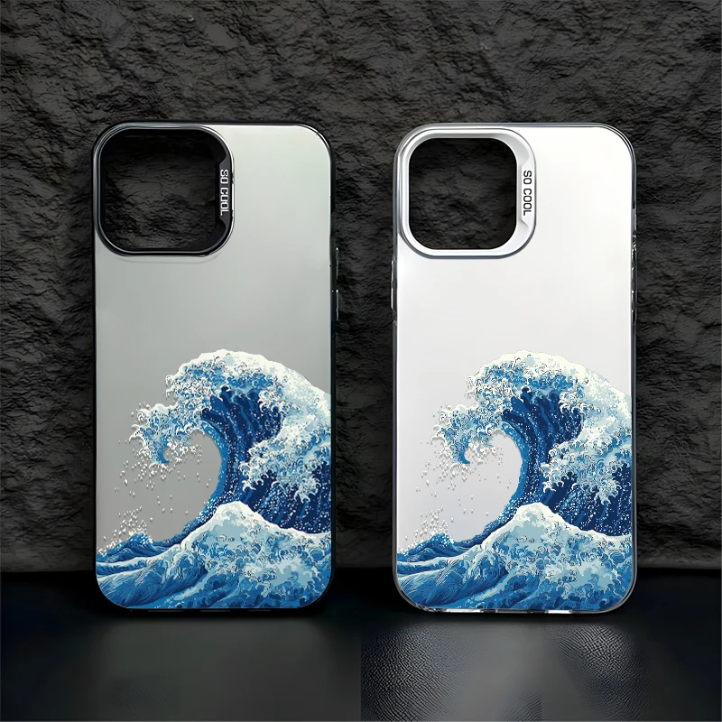 

Pattern of wind rising and surging waves case for iPhone 16 15 14 13 12 11 Pro/ Max/Plus shock-proof rear cover anti-fingerprint