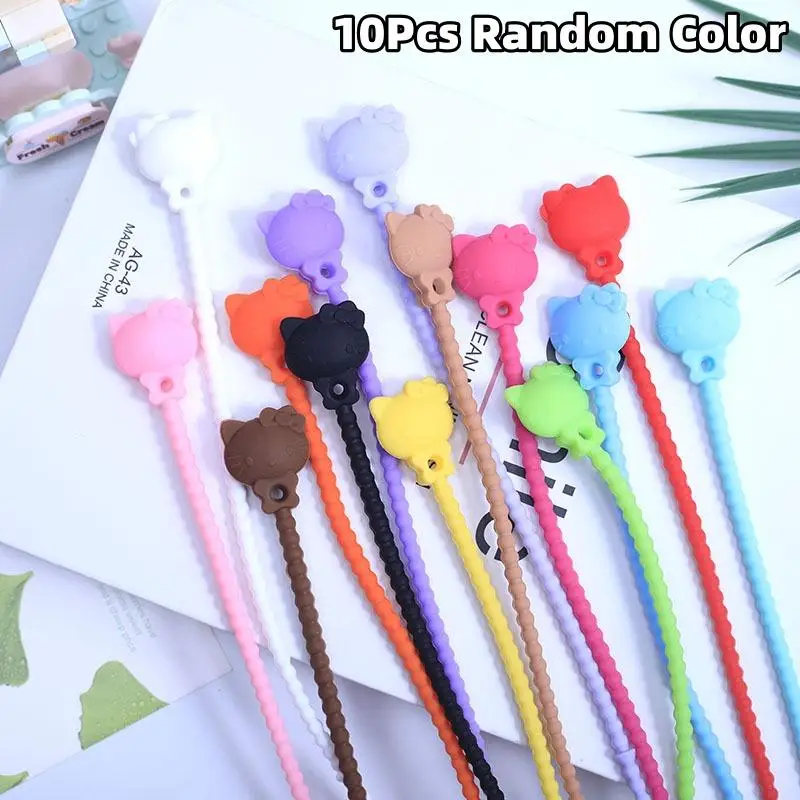 

10Pcs Cable Hello Kitty Zip Ties Wire Power Label Mark Tag Silicone Self-Locking Tie Network Cable Cord Wire