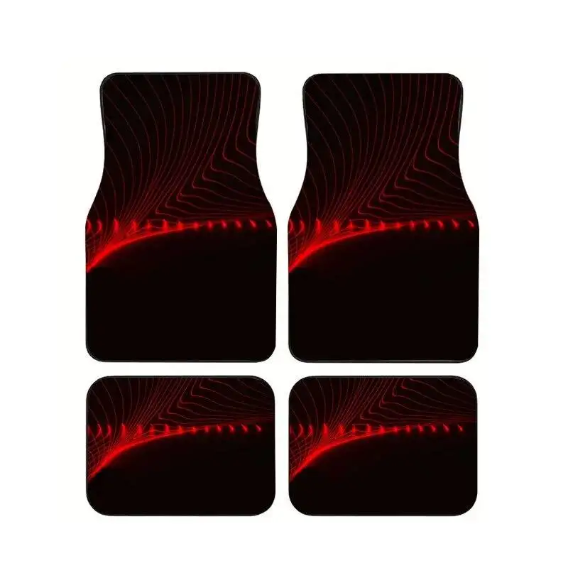 

Red Neon Wave Line Car Floor Mats 4Pcs Universal Waterproof Non-slip Auto Foot Pads Abstract Style Interior Accessories All Cars