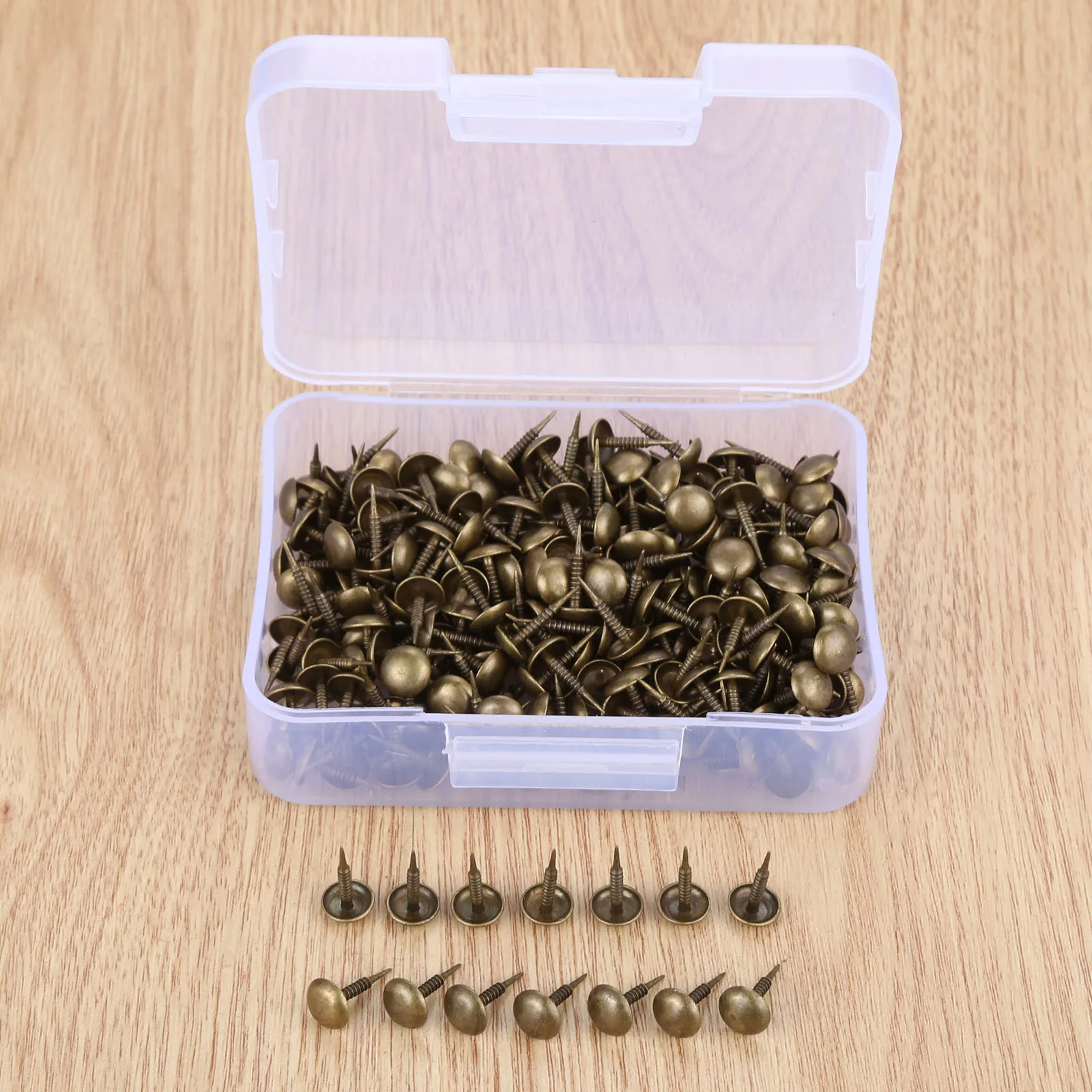 300pcs/1box Upholstery Nails Iron screw Studs Vintage Pins Thread Tacks Antique Bronze 8*15mm Sofa Jewelry Case Doornail Box