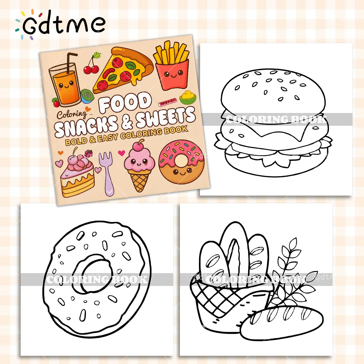 Malbuch zum Thema „Food SNACKS & SWEETS“ für Erwachsene, süßes Zeichenbuch, perfektes Geschenk für Party und Geburtstag – Detail 5
