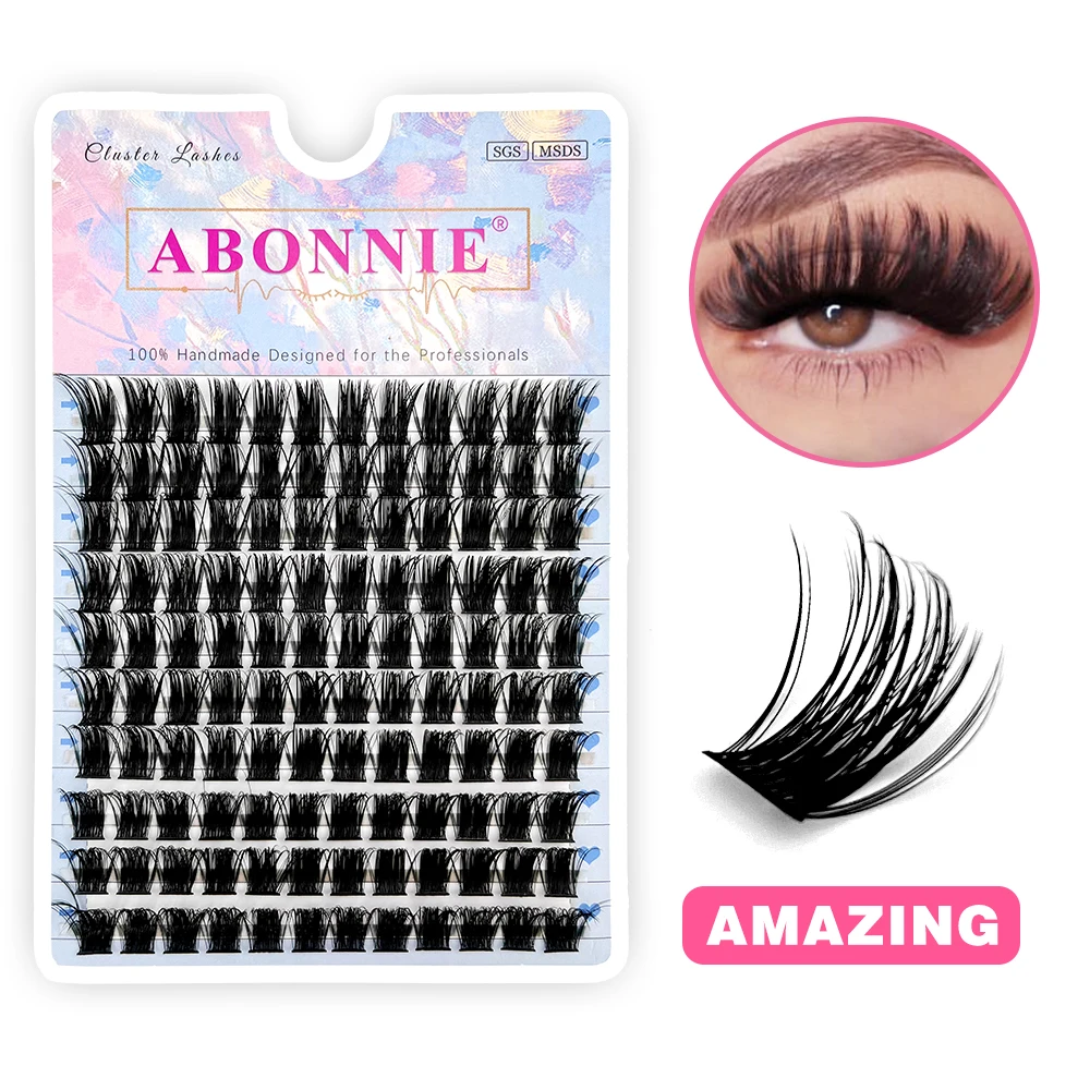 Abonnie Wimperncluster DIY Volumenverlängerungen D Curl segmentierte vorgefertigte Volumenfächer russische Wimpernbündel Make-up