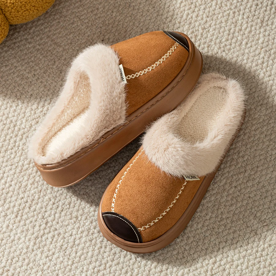 

Winter Warm Non-slip Plush Women's Slippers Outdoor Boots Casual Fashion Comfy Home Soft Sole Plush Couples Bedroom Girl's Shoes