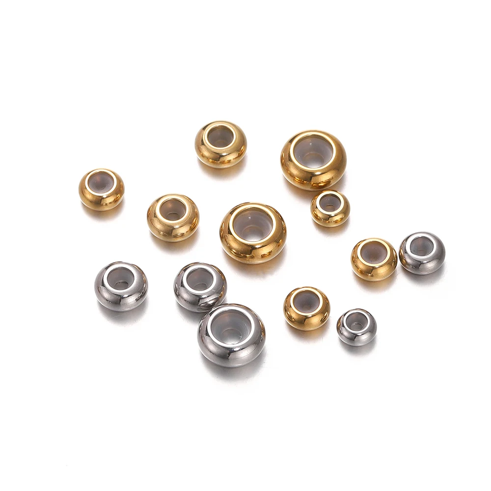 10 Teile/los Edelstahl Anpassung Perlen mit Rutschfester Silikon Ring Gold Farbe Stopper Spacer Perlen für Schmuck Machen – Detail 1