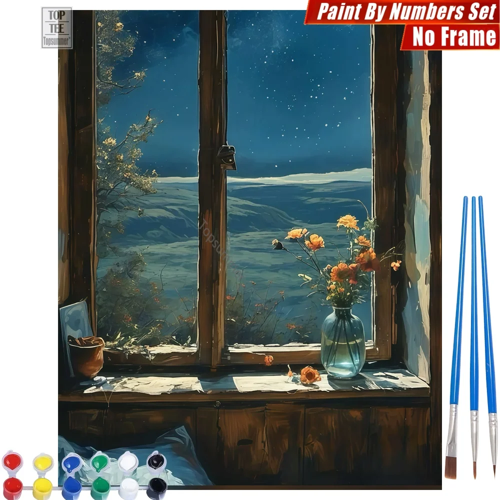 

Набор для рисования по номерам «Старинное деревянное окно» - «Звездная ночь» оранжевого цвета. Декор для дома и спальни. Подарок на День святого Валентина для сына.