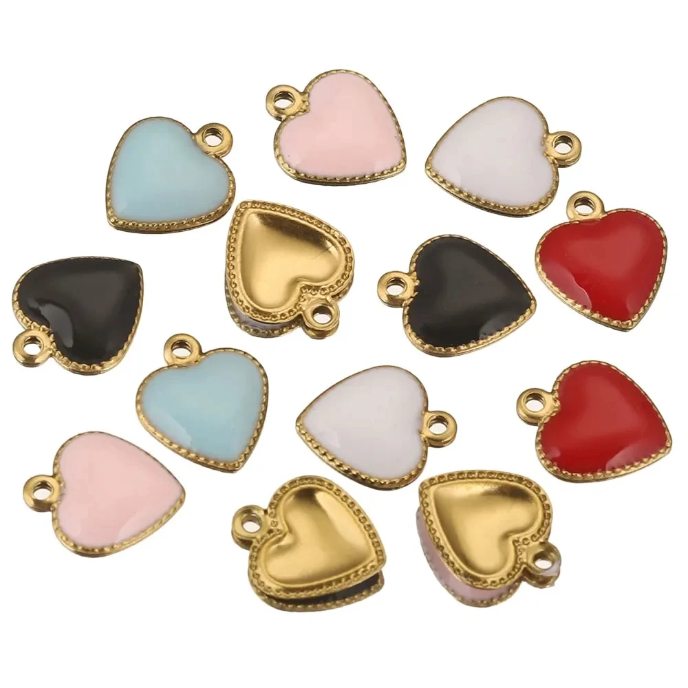 20pcs Stainless Steel Enamel Hearts Charms For Jewelry Making DIY Small Charms Bracelet Extend Chain Tail Tag Accessories Parts