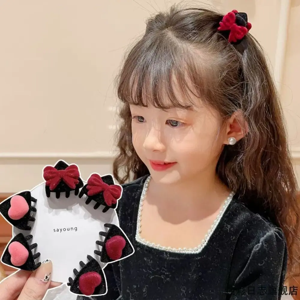 Sweet Heart Cat Ear Hairpin Flocking Cartoon Children's Hair Clip Hair Accessories Small Hair Claw Velvet Hair Clip Kids