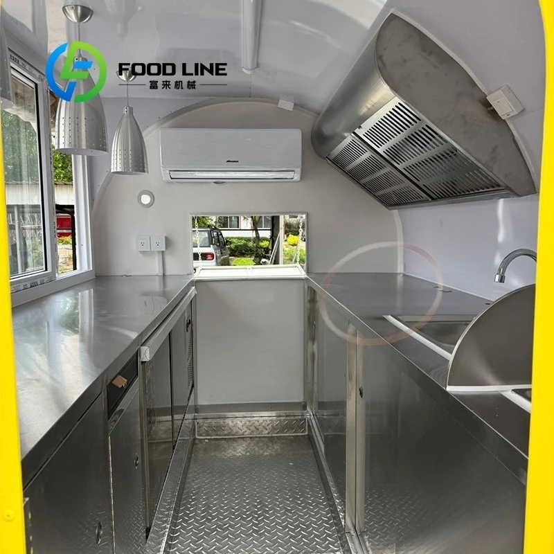 شاحنة طعام متنقلة مجهزة بالكامل، عربة مقطورة لمطعم بيتزا هوت دوج للبيع حسب الطلب #4