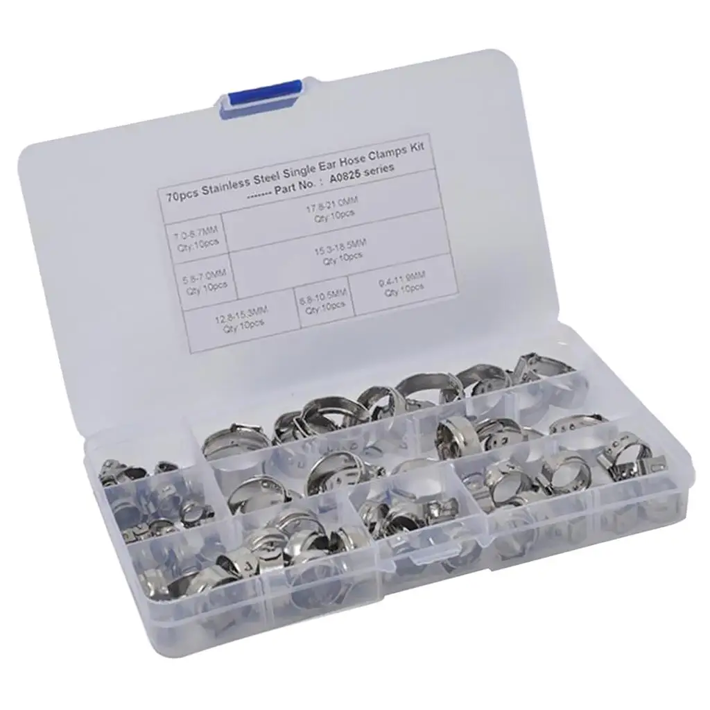 70 قطعة 5.8-21.0 مللي متر مضاد للتآكل واحد الوقود الهواء خرطوم هيدروليكي المشابك O-مقاطع 304 الفولاذ المقاوم للصدأ #4