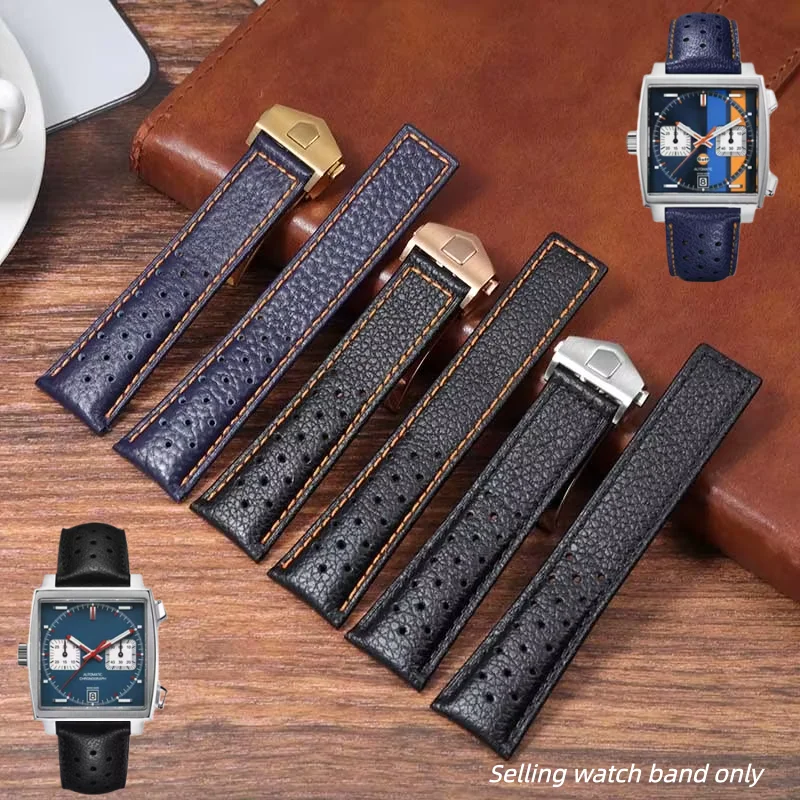 Men's Genuine Leather Watch For Tag Heuer Monaco Watchband CAW211M 211P CAW211R 211T Breathable Strap Bracelet 22mm Accessories