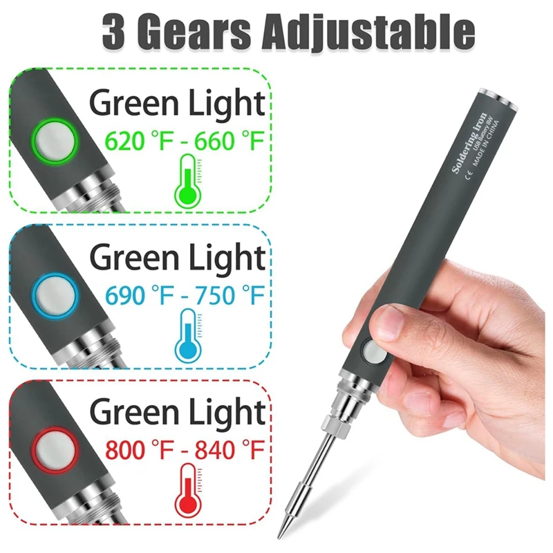 Cordless Soldering Iron Kit Adjustable Temperature Soldering Pen Metal Electronic Welding Tool Pen With 3 Tips