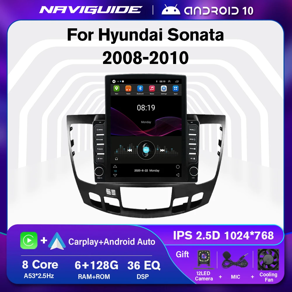 NAVIGUIDE Car Radio For Hyundai Sonata NF 2008-2010 Android 10 For Tesla Style Screen Multimedia Player GPS Navigation Carplay