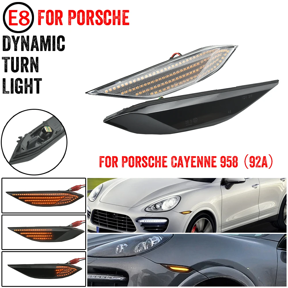 

2Pcs Dynamic LED Side Marker Lights Turn Signal Blinker Indicator Lamps For Porsche Cayenne 958 92A 2010-2014 OEM#95863107100