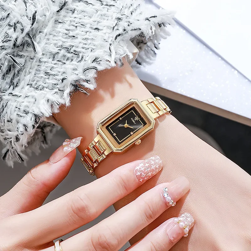 Luxury Square Women Watch Small Green Ladies Wristwatch Stainless Steel Bracelet Female Student Fashion Quartz Clock Watches