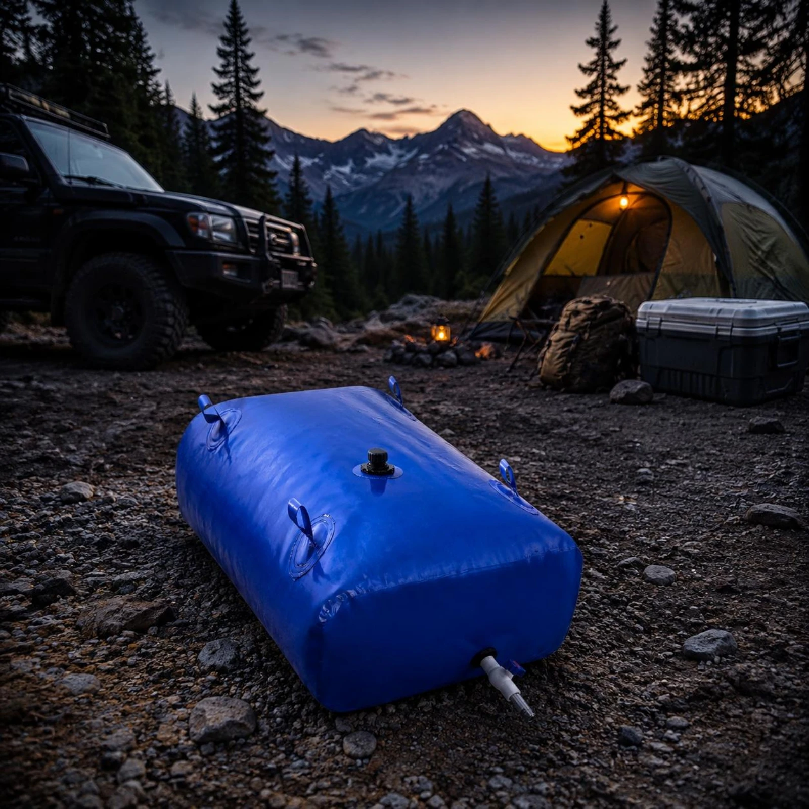 Collapsible Water Reservoir Bottom Valve PVC Water Bag Soft-Sided Reservoir Screw Cap Metal Loop Handles for Irrigation, Camping