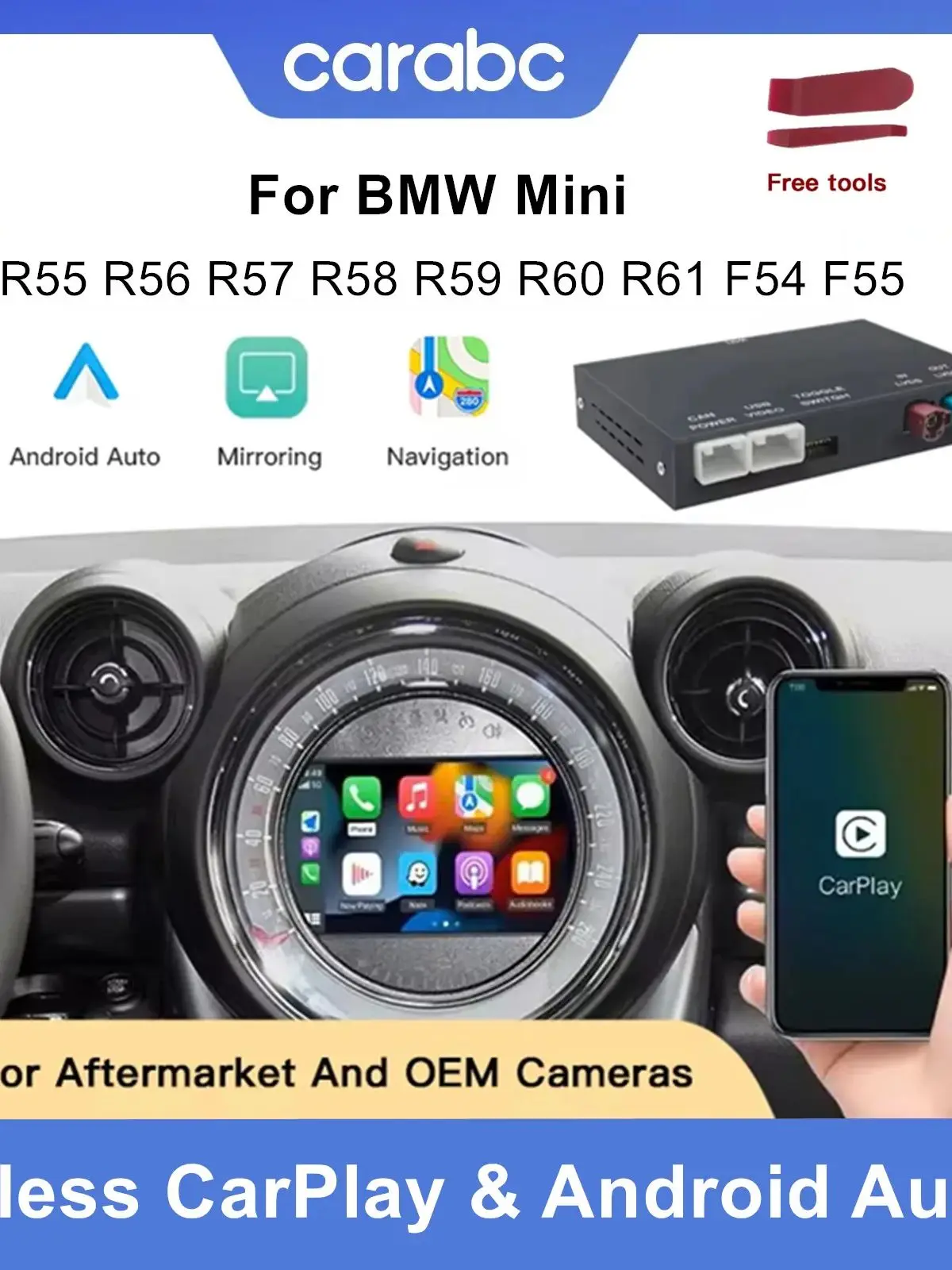 CARABC Draadloze Android carplay Spiegel Bmw Mini CIC NBT R55 R56 R57 R58 R59 R60 R61 Clubman Countryman Hardtop Cooper, Android - afbeelding 2