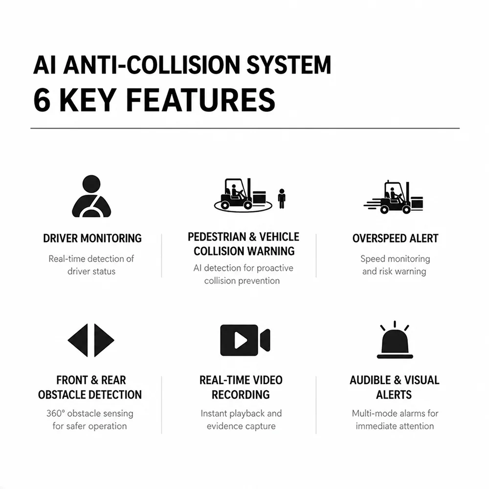 AI Forklift Anti-Collision Warning System Pedestrian Detection Proximity Alert 360 Panorama Camera 1280x720 Resolution IP67