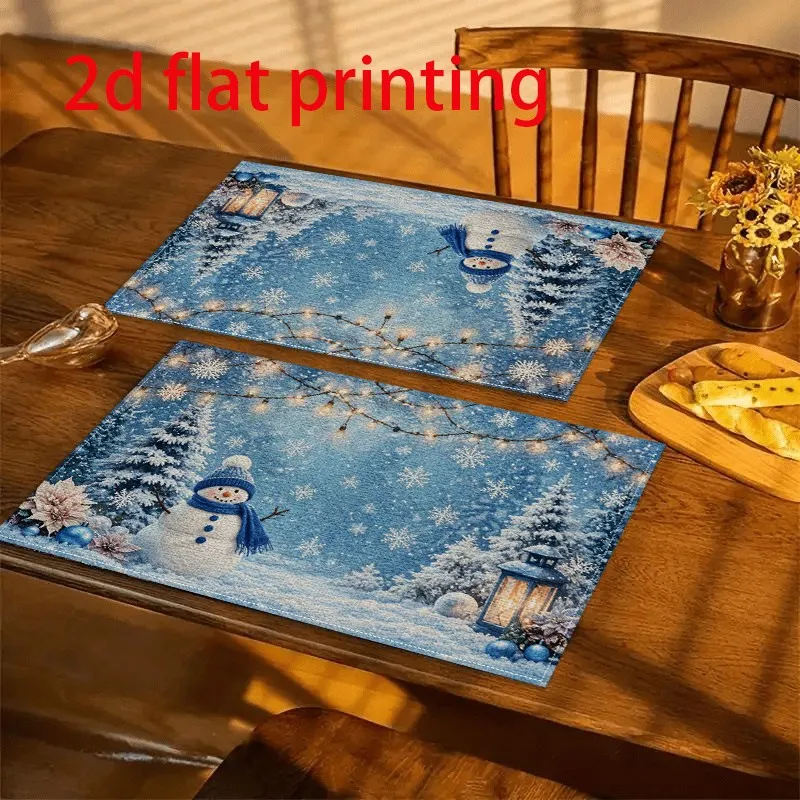 VIKAMA Christmas Linen Placemat, Santa Red Cardinal Holly Snowflakes, Machine Washable Durable, Festive Dinner