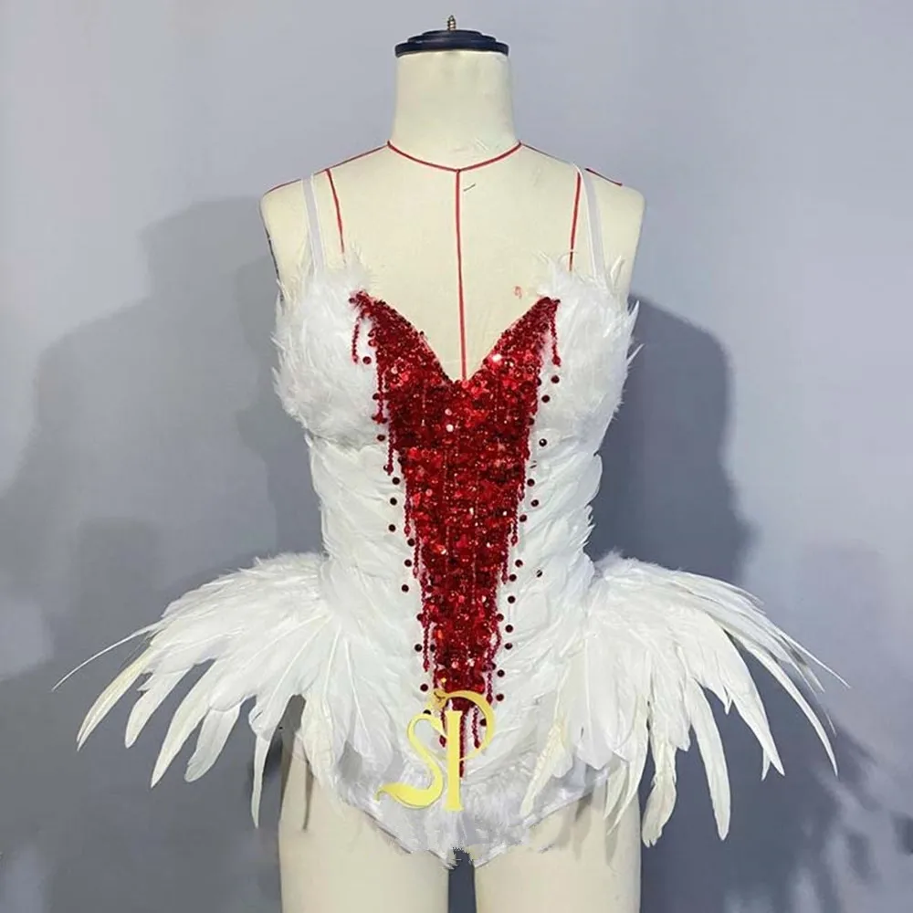 

White Feather Jumpsuit Women Gogo Dancer Clothing Nightclub Party Show Outfit Festival Rave Wear Carnival Halloween Clothes