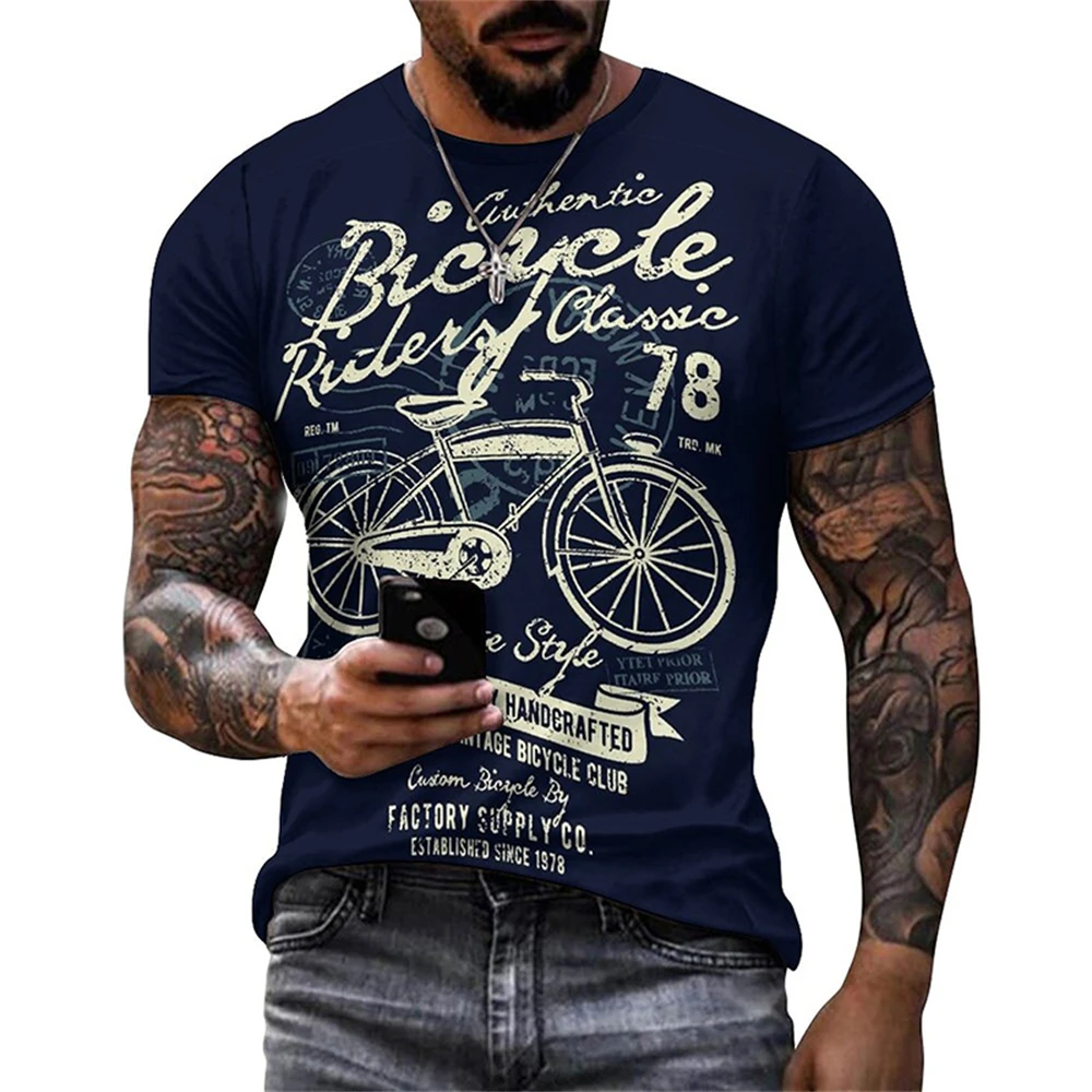 Vintage Bike Graphic T Shirt for Men Clothing 3D Printed Bicycle T-Shirt Gym Sport Tops Tee Streetwear Men Clothes Short Sleeve image 2