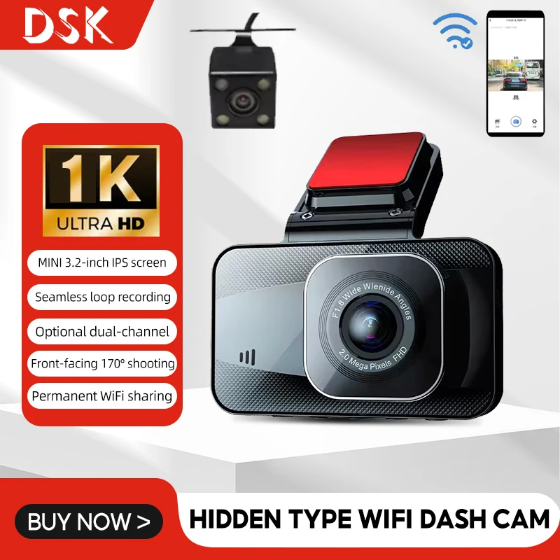 Universal Dashcam with Mini 3.2 Inch IPS Screen Hidden Type Car DVR Camera 1080P WiFi Driving Recorder Night Vision