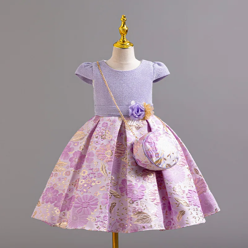 

Elegant Dress for Girls Kid Holiday Dresses with Girl Bag Daily Flower Girls' Ceremony Clothes Formal From 3 to 10 Years
