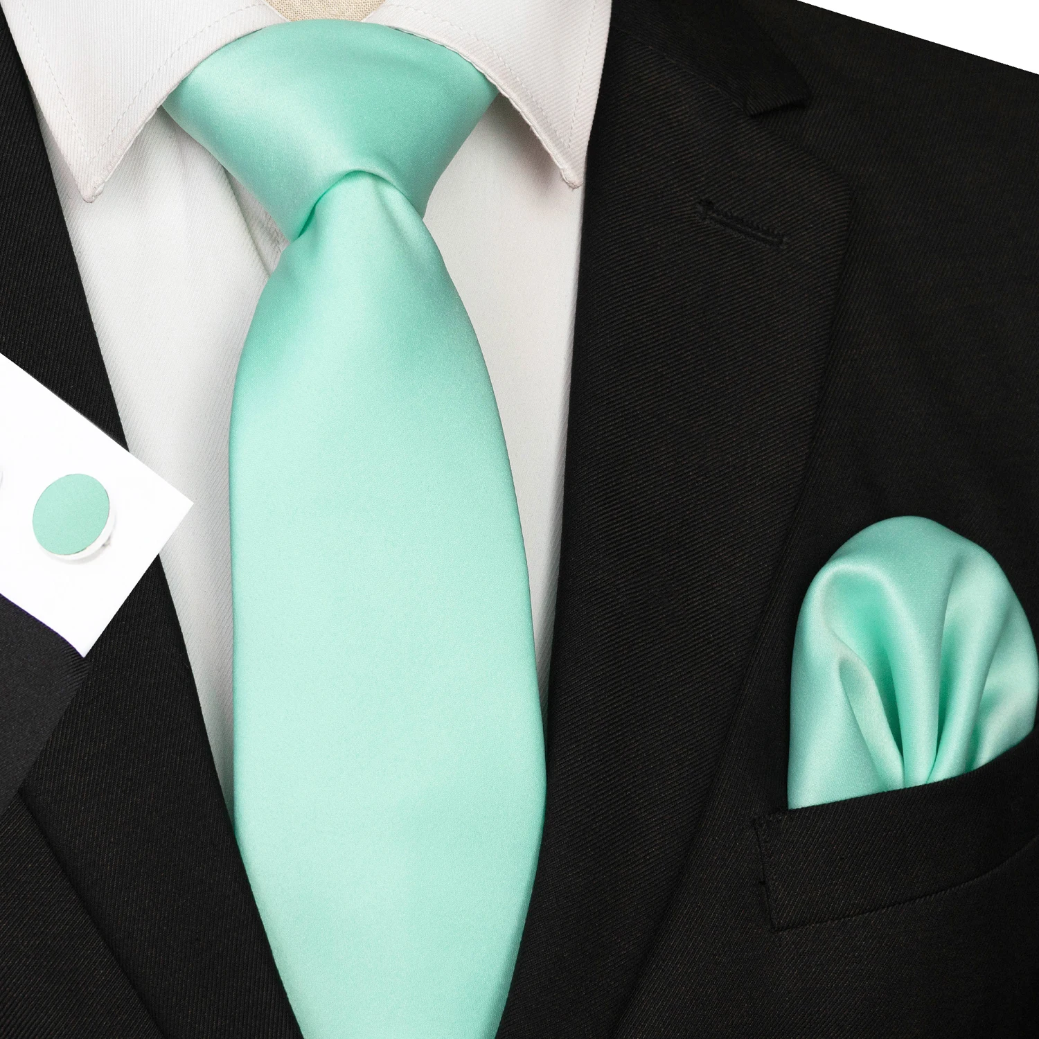 30 verschiedene Farben, solide Polyester-Krawatten für Herren, Einstecktuch, Manschettenknöpfe, Geschenk, Hochzeits- und Party-Accessoires, 8cm Krawatten-Set, kostenloser Versand – Detail 30