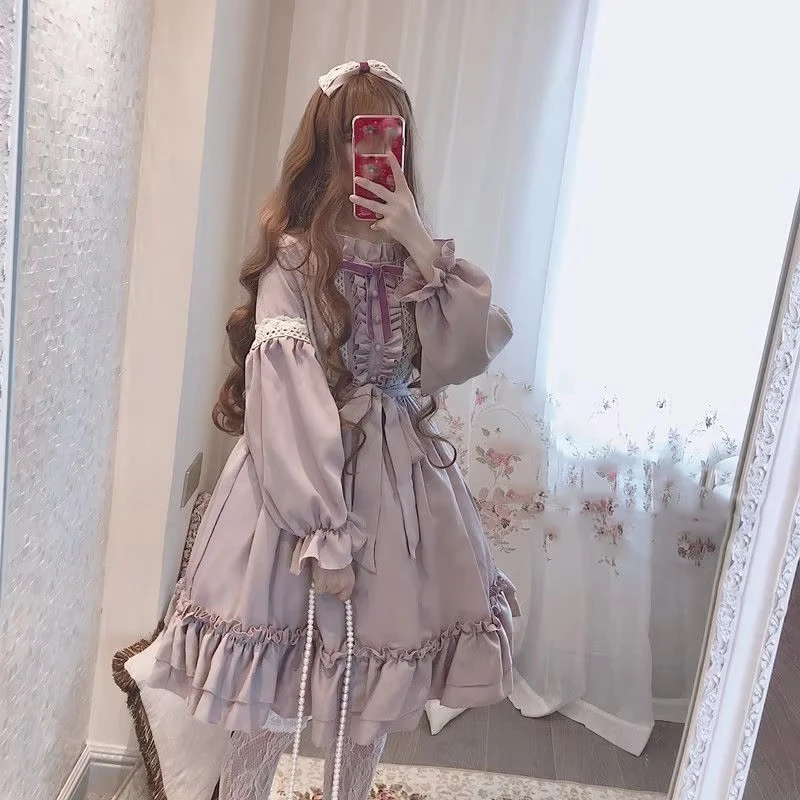 

Элегантное винтажное платье Лолиты в стиле Харадзюку для женщин, лето 2021, новые платья с пышными рукавами Y2k, тонкая талия, Vestidos De Mujer