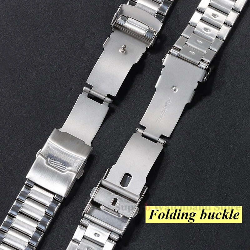 Curved End Stainless Steel Strap for Seiko Folding Buckle 22mm Replacement Belt for Citizen Arc/Flat End Universal Wristband