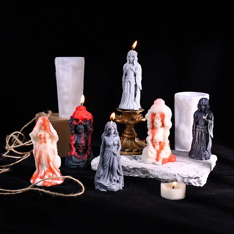 Witch Zombie Bride Silicone Candle Mold Halloween Horror Statue Candle Plaster Soap Epoxy Resin Molds Halloween Gift Making