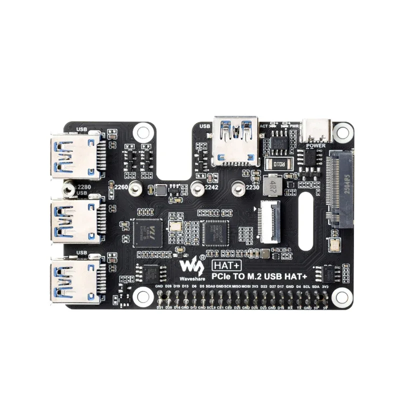Waveshare PCIe TO M.2 USB HAT Raspberry Pi 5  to 4-CH FFC Expansion Board PCIe HAT Pi5 4 Channels PCIe To USB 3.2 Gen1