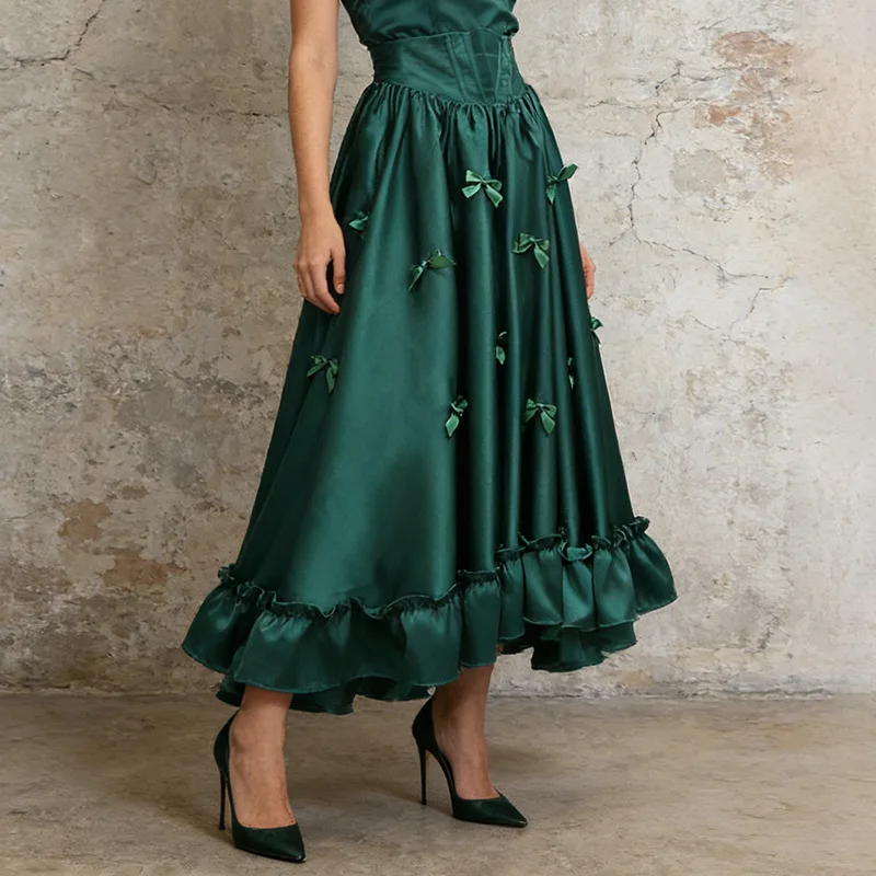 ZAMOR HIGH STREET Women Elegant Long Skirt Boned Waist 3D Bow Decoration Semi Formal Skirt Autumn 2026 New