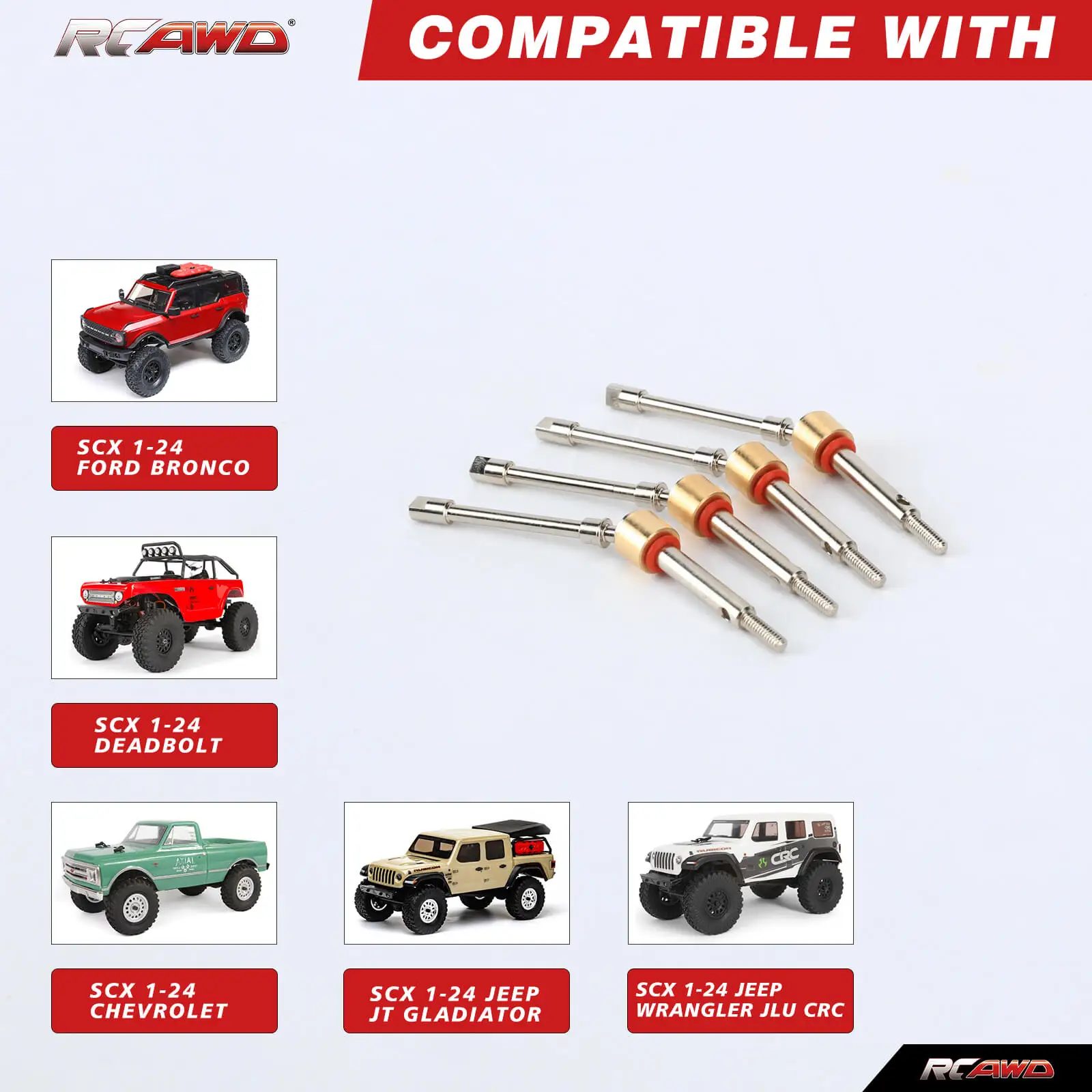 RCAWD anteriore CVD albero di trasmissione asse 4mm allargare 40cr-mo acciaio per Axial SCX24 Wrangler Bronco Gladiator C10 catenaccio aggiornamenti parti