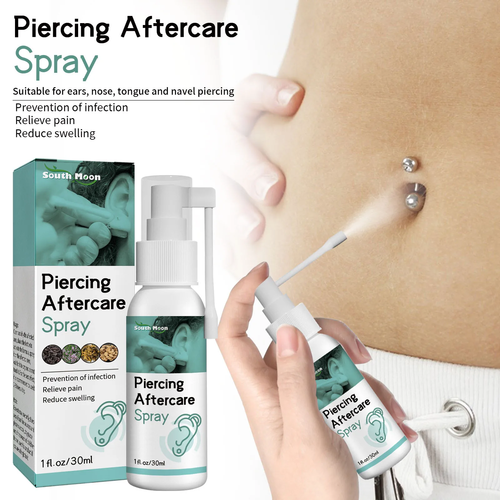 30ml Piercing Aftercare Spray Spray Is Suitable For Ear, Nose, Tongue, Navel Perforation,Cleaning Treatment-, And Soothing Spray