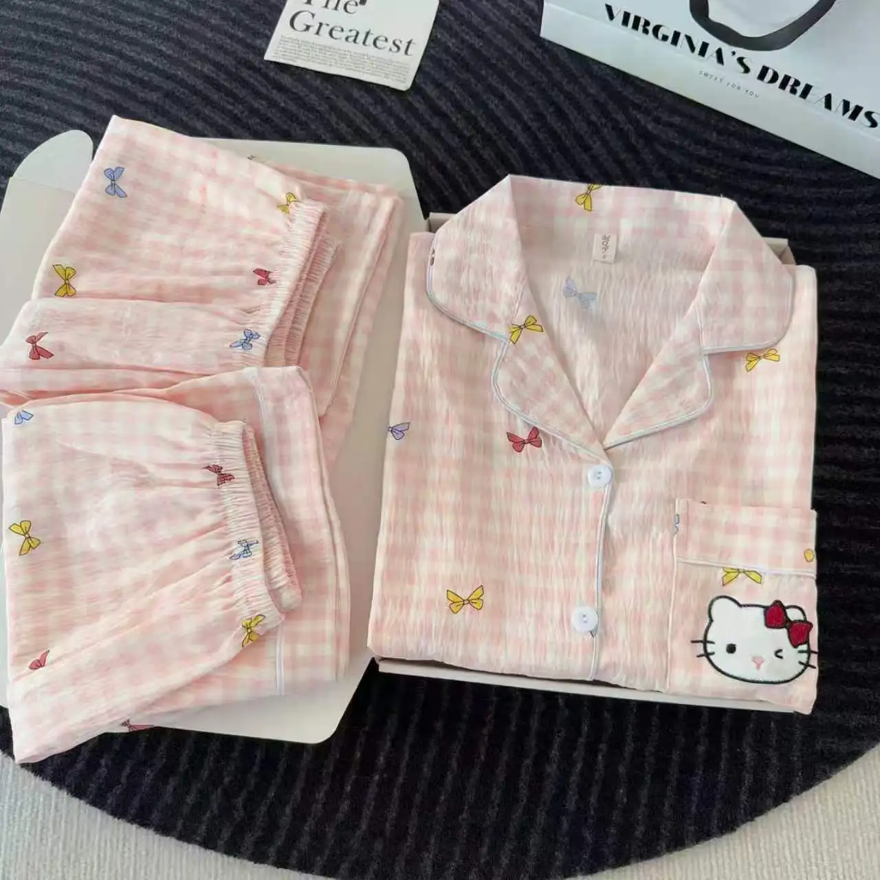 Pijama Sanrio de 3 Piezas, Pantalones Cortos, Camiseta de Manga Corta, Ropa de Dormir de Verano, Pijama de Hello Kitty, Anime, Ropa de Casa