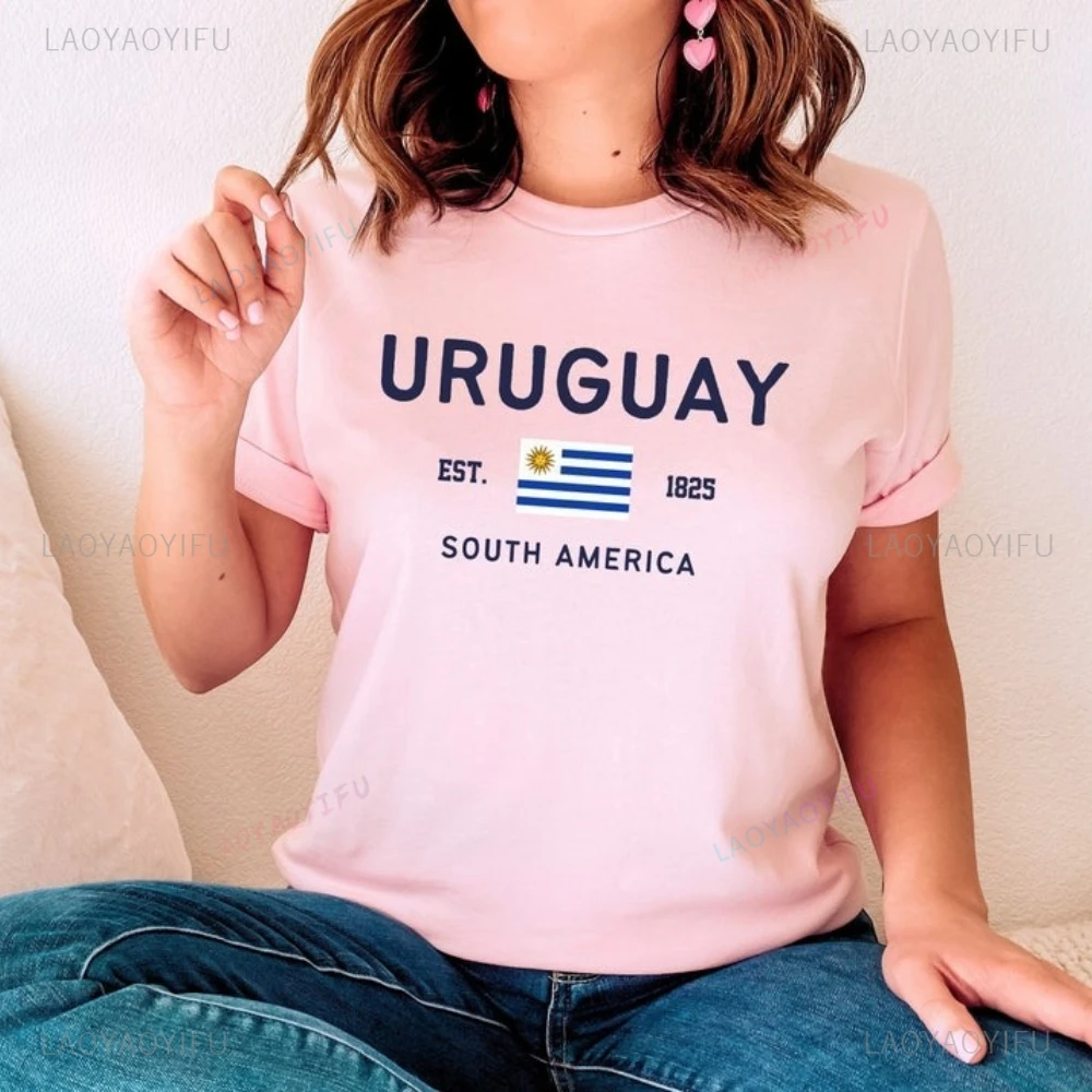 우루과이 국기 Est 1825 남아메리카 여성 그래픽 T 셔츠 여름 유니섹스 패션 캐주얼 고품질 코튼 티셔츠 반팔