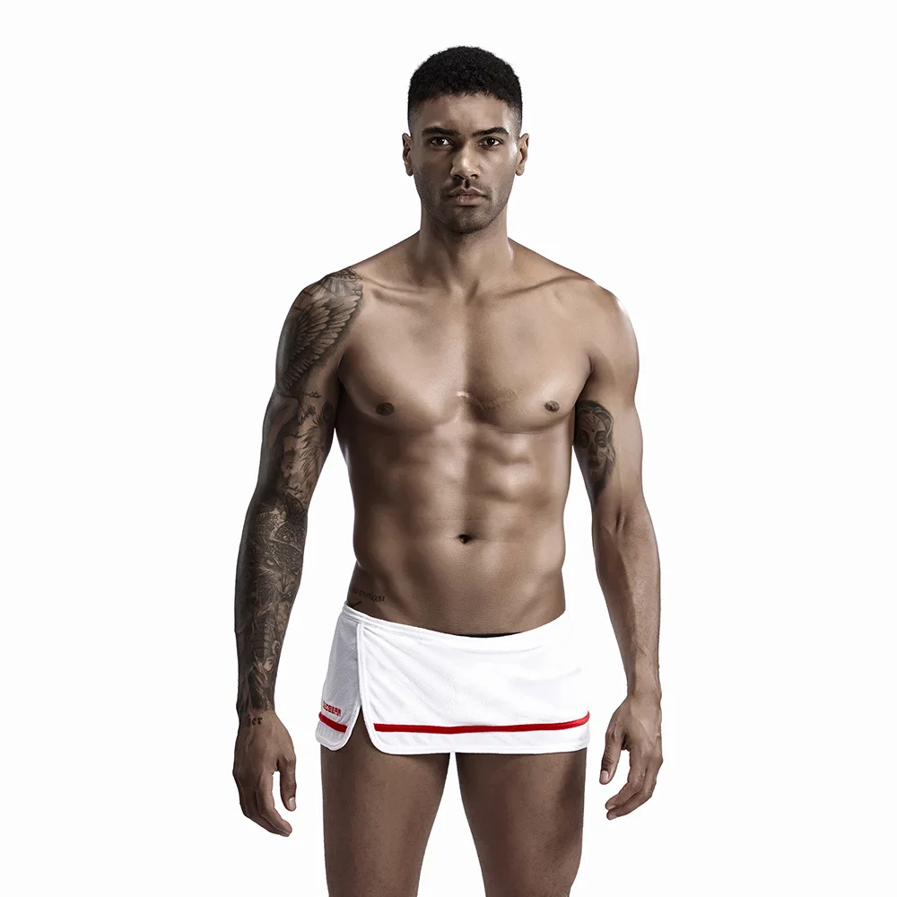 Fashion Design Men Shorts Bathrobe Sleep Bottoms Pajamas Nightwear Short Towel Pants Side Split Bathrobe Home Sleepwear M-2XL