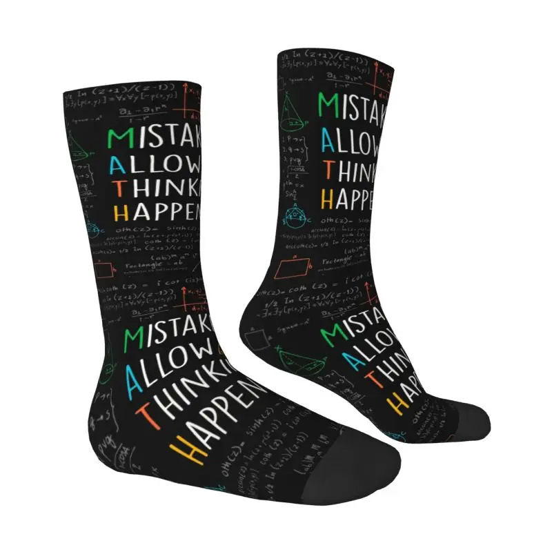 Kawaii Men's Mistakes Allow Thinking To Happen Dress Socks Unisex Breathbale Warm 3D Printed Math Teacher Quotes Crew Socks