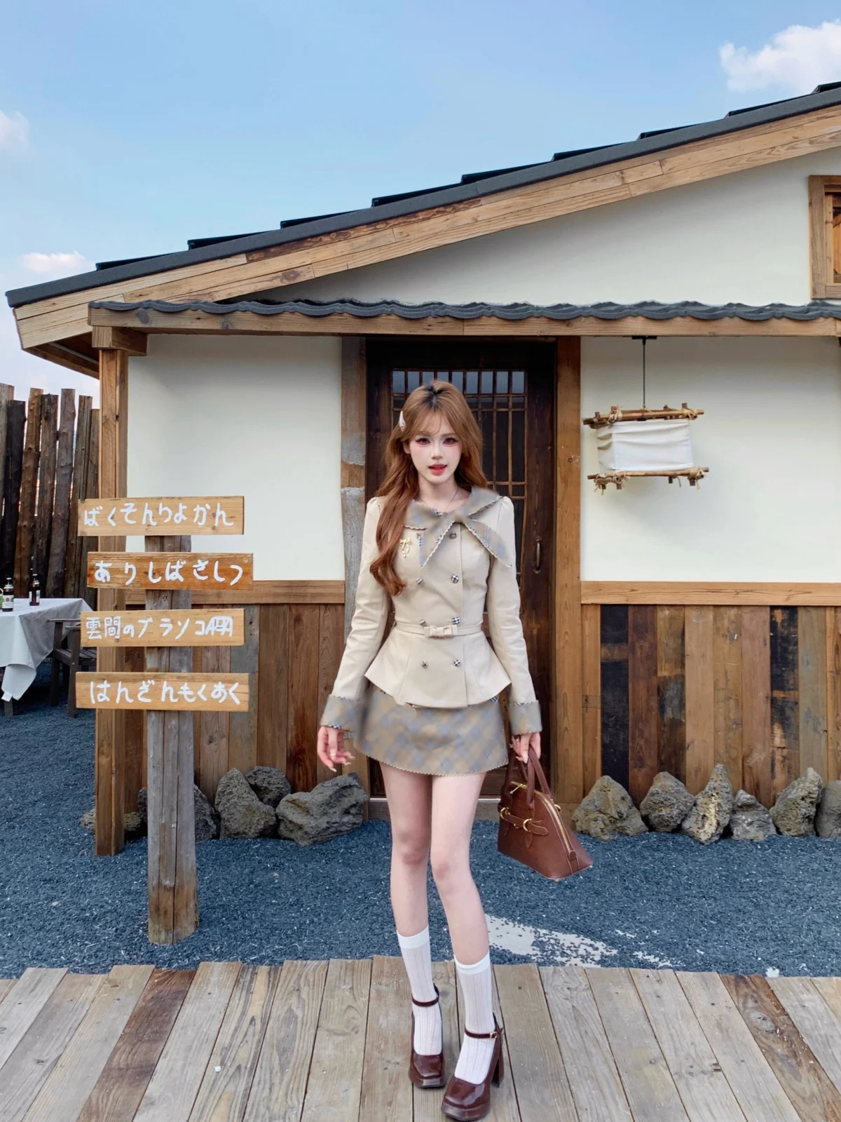 

Musefish Betty Miss Waist-Cinching Windbreaker Jacket Plaid Skirt Women's Fashion Set Short Length High Waist Autumn Win...