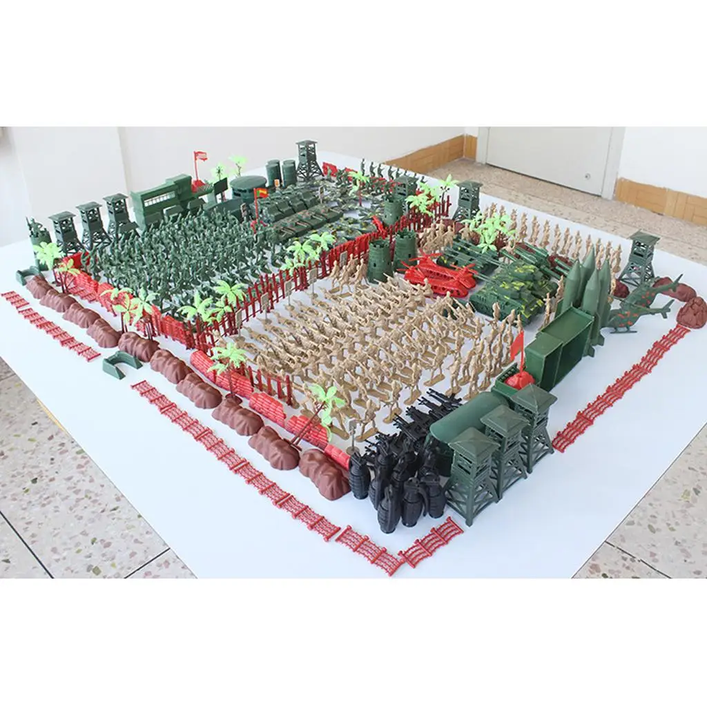 

520 Pieces Action Figure Playset Plastic Soldiers Toy Army Men Set with Tanks Helicopters for Battle Scene