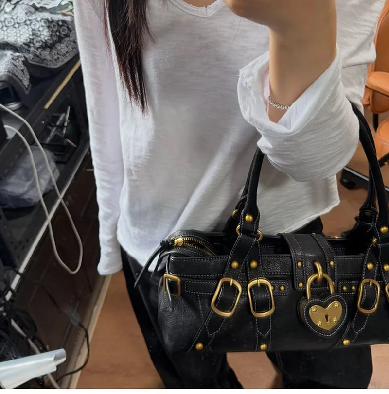 Ladies' Handbag Summer New Style Rivet Retro Street Motorcycle Crossbody Mobile Phone Bag Women's Bag