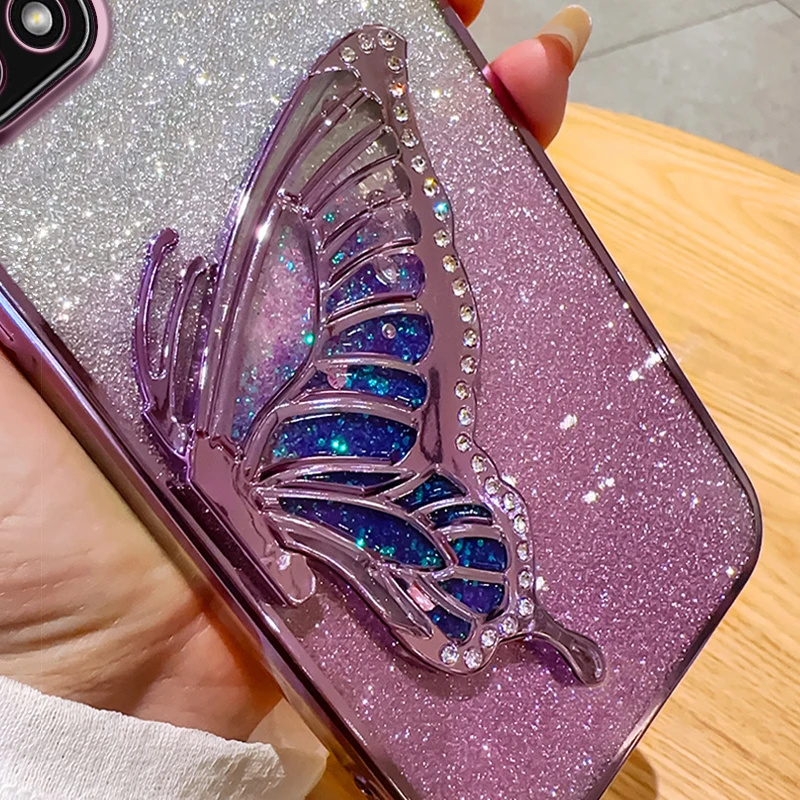 For Samsung Galaxy A22 5G F42 5G Phone Case Samsung A22 5G Case Glitter Butterfly Quicksand Samsung F42 5G Back Cover A 22 5G